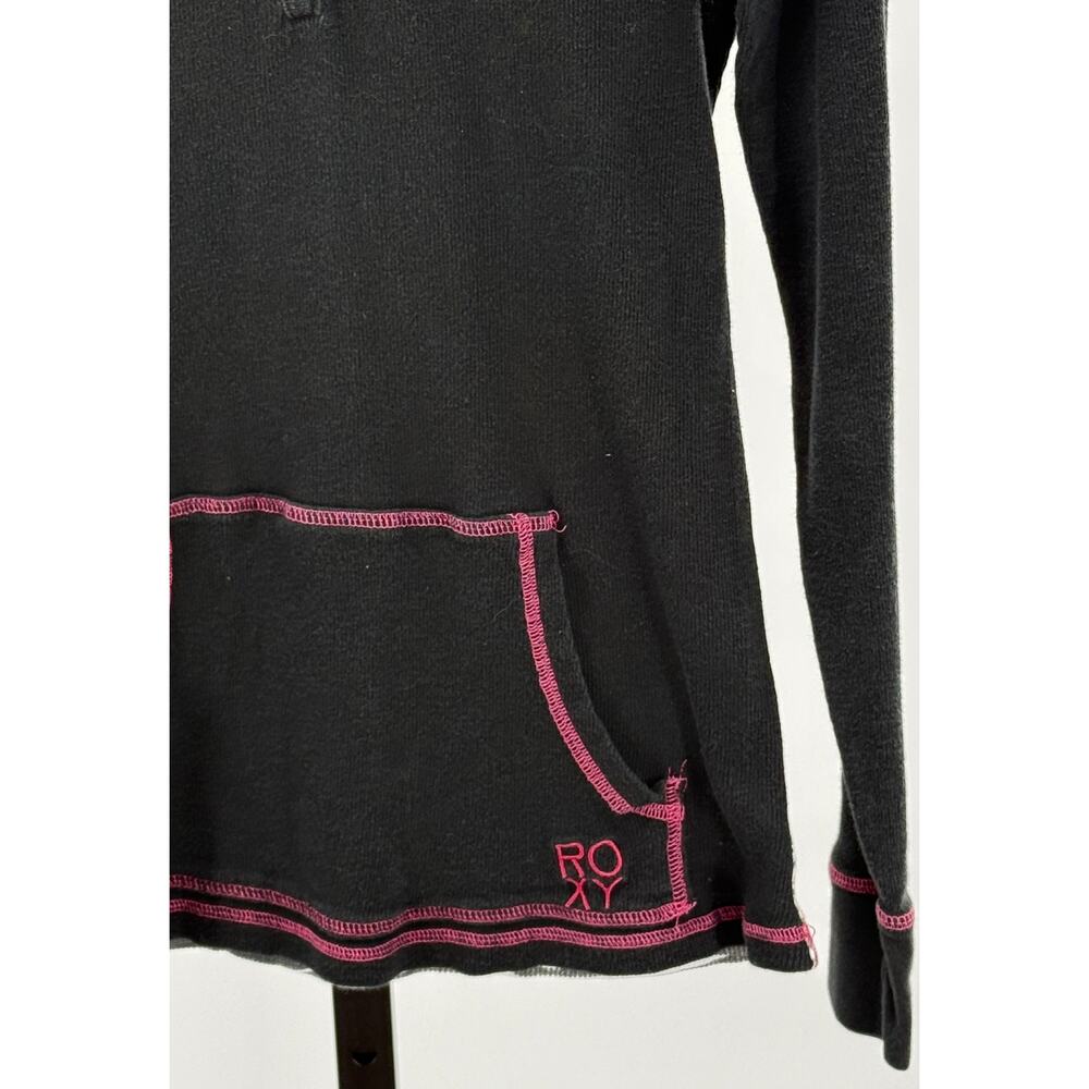 Y2K Roxy Henley Graphic Ribbed Stretch Knit XL Black Hoodie Bratz - Picture 3 of 7